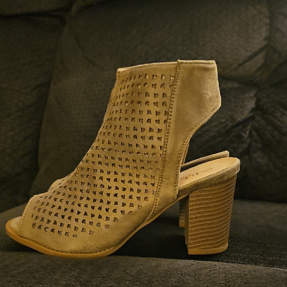 Women's Tan Peep-Toe Ankle Boots